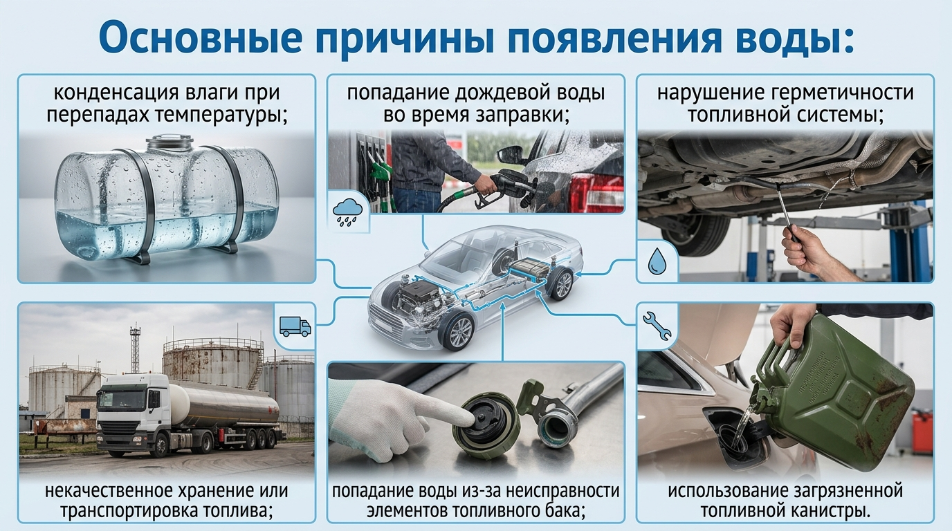 Почему вода оказываетс я в бензобаке
