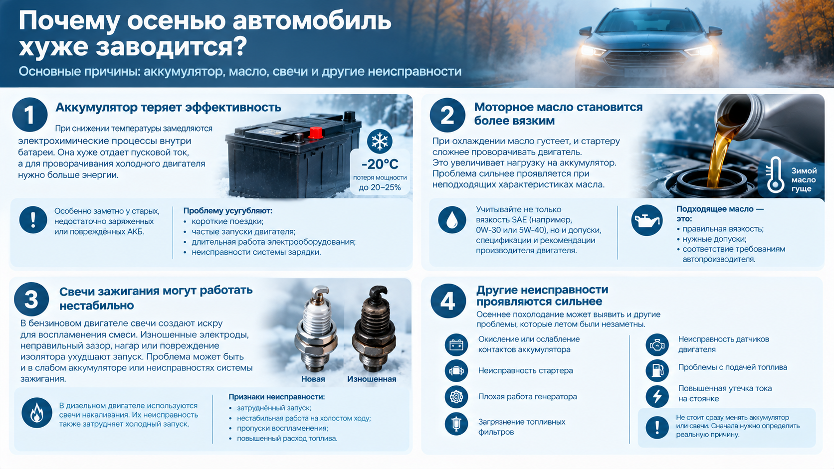 Почему осенью автомобиль хуже заводится