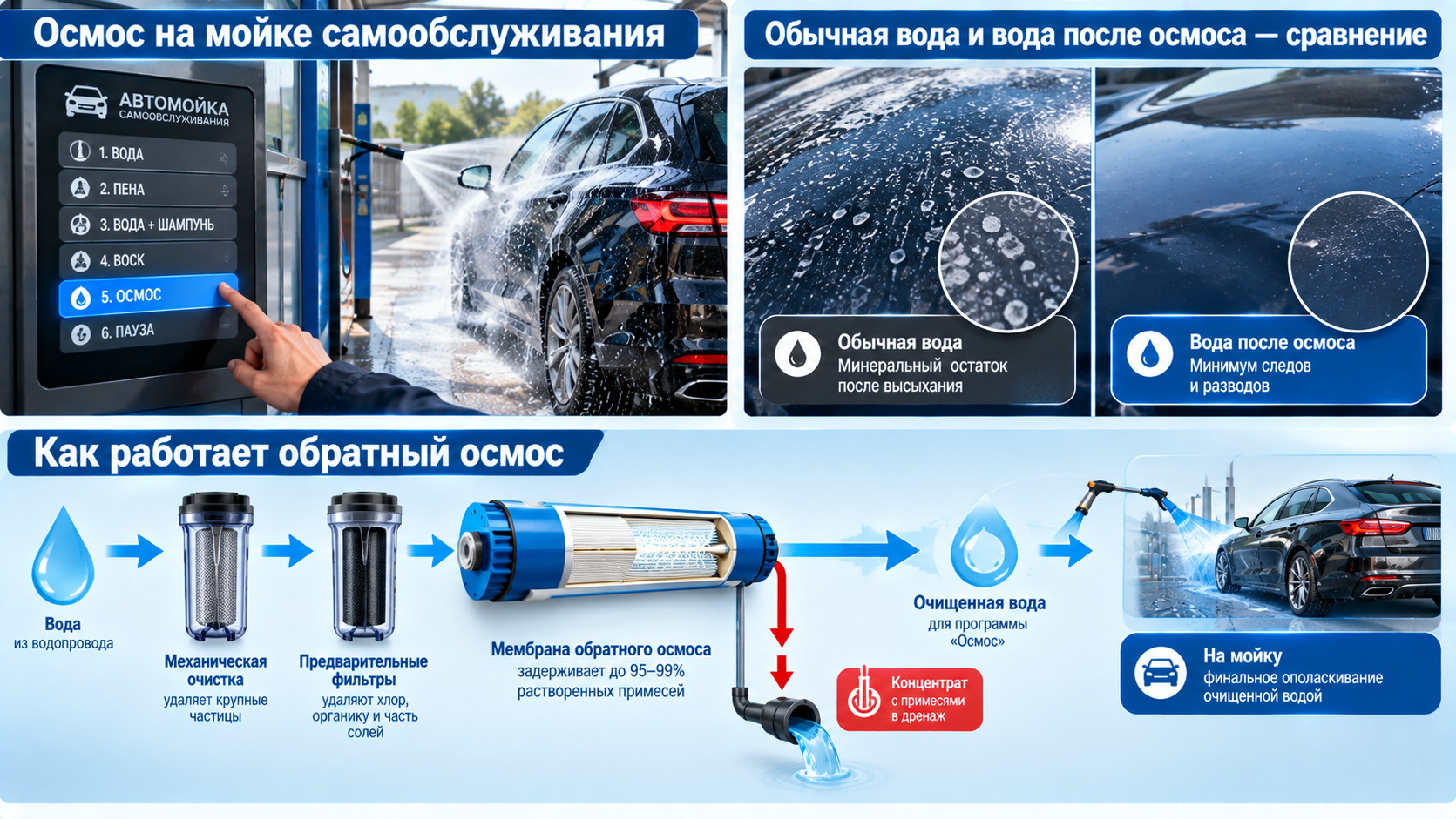 Осмос на автомойке чистая вода без разводов