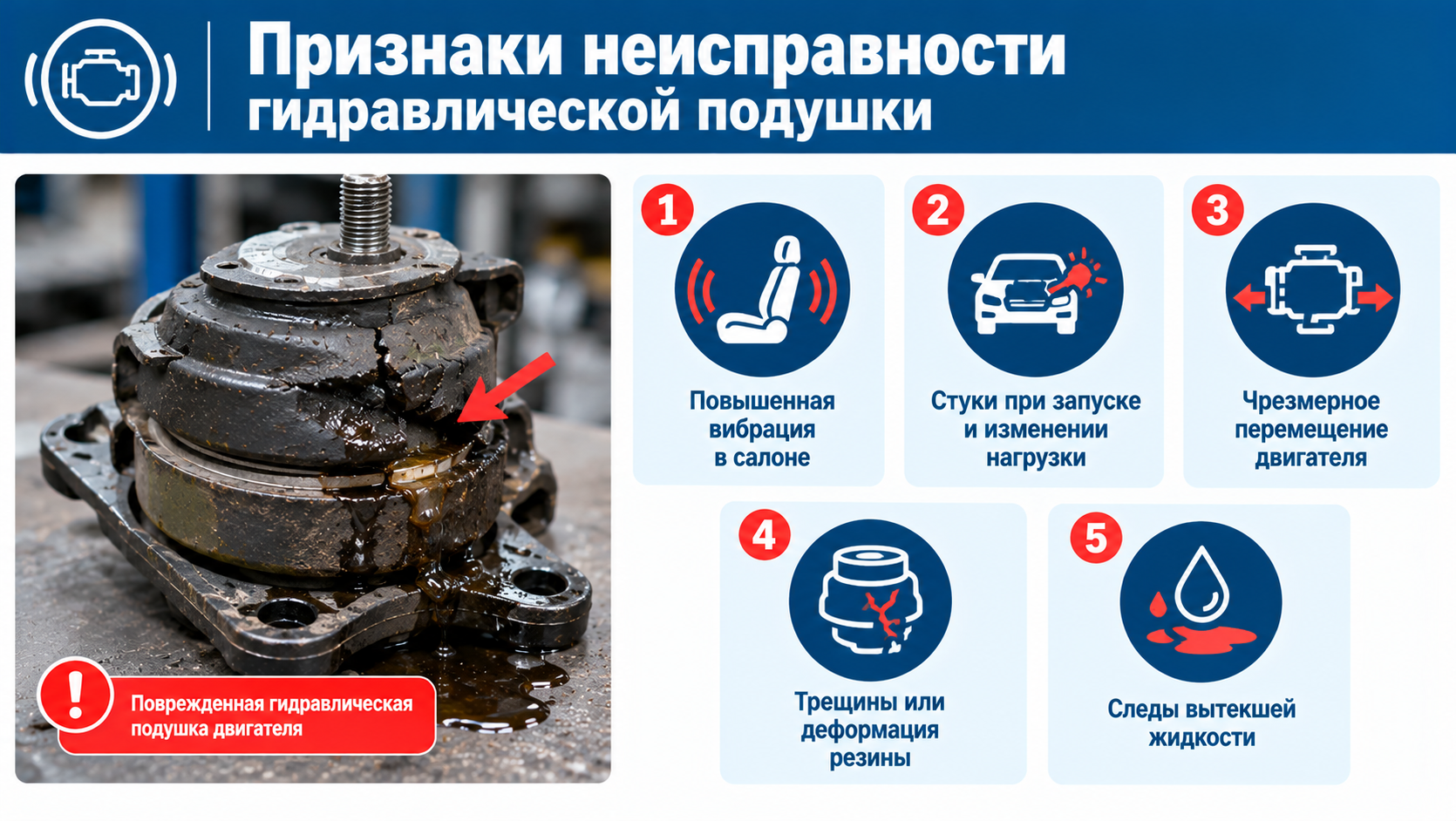 Признаки неисправности гидроопоры двигателя