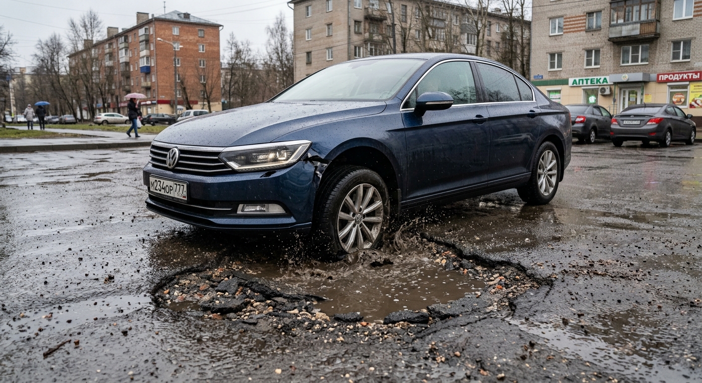 Пробил колесо в яме