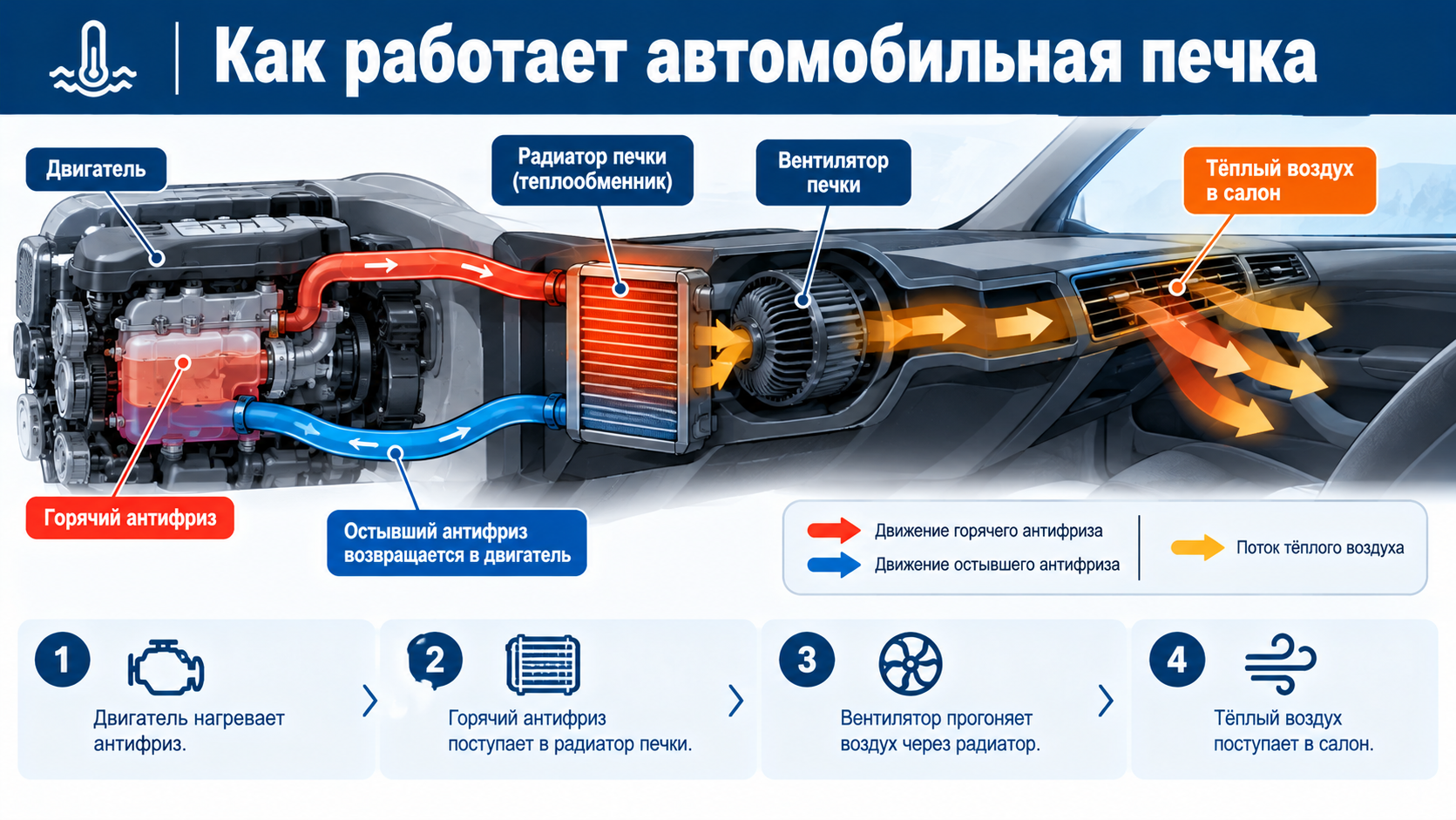 Схема работы автомобильной печки