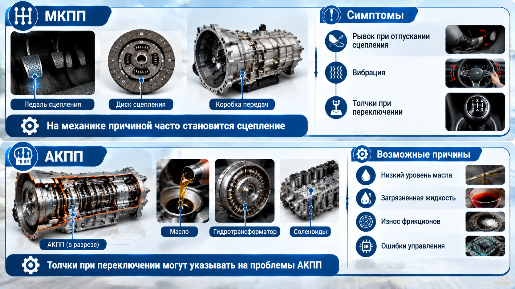Сравнение МКПП и АКПП симптомы и причины