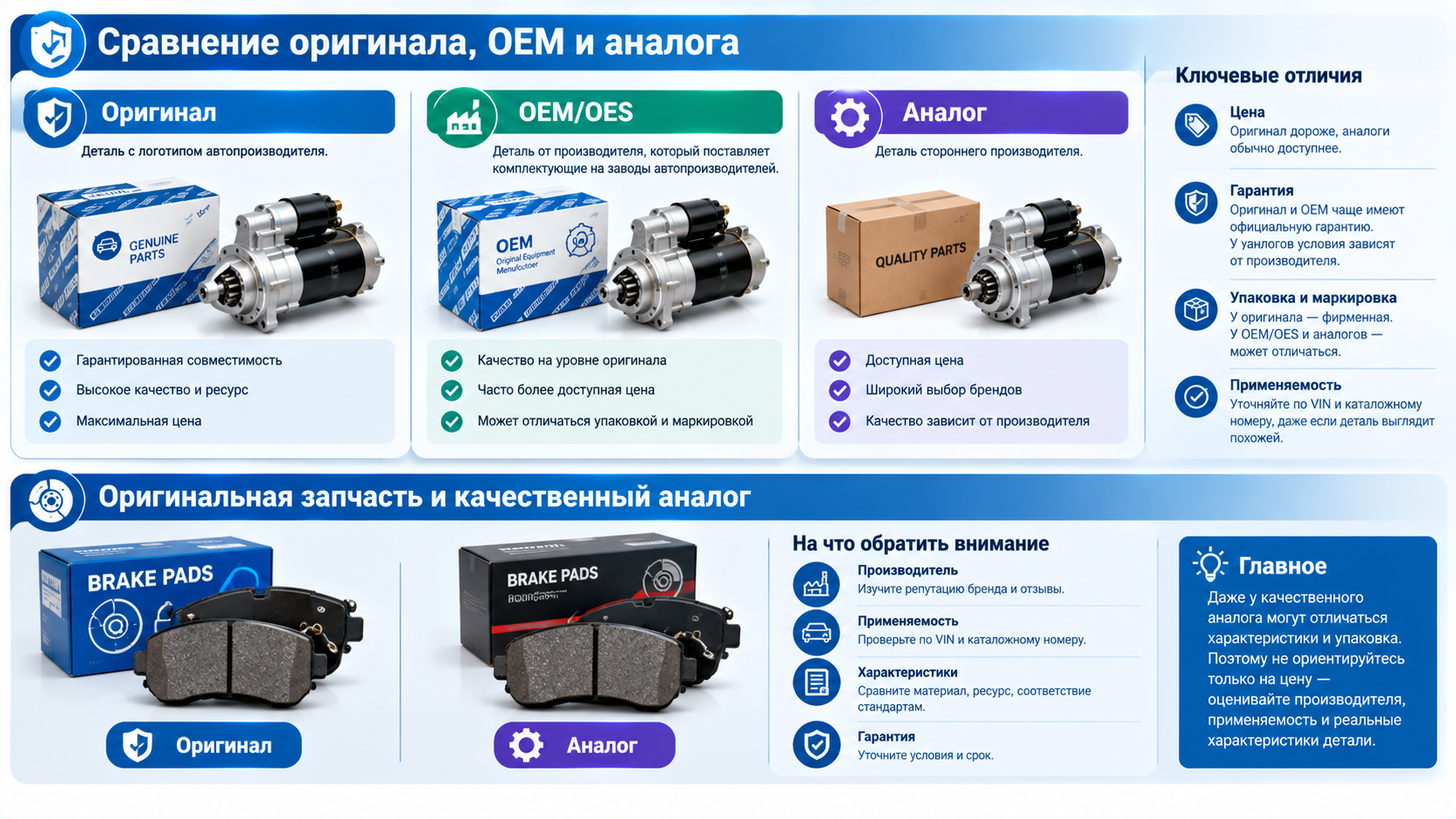Сравнение оригинала и аналогов автозапчастей